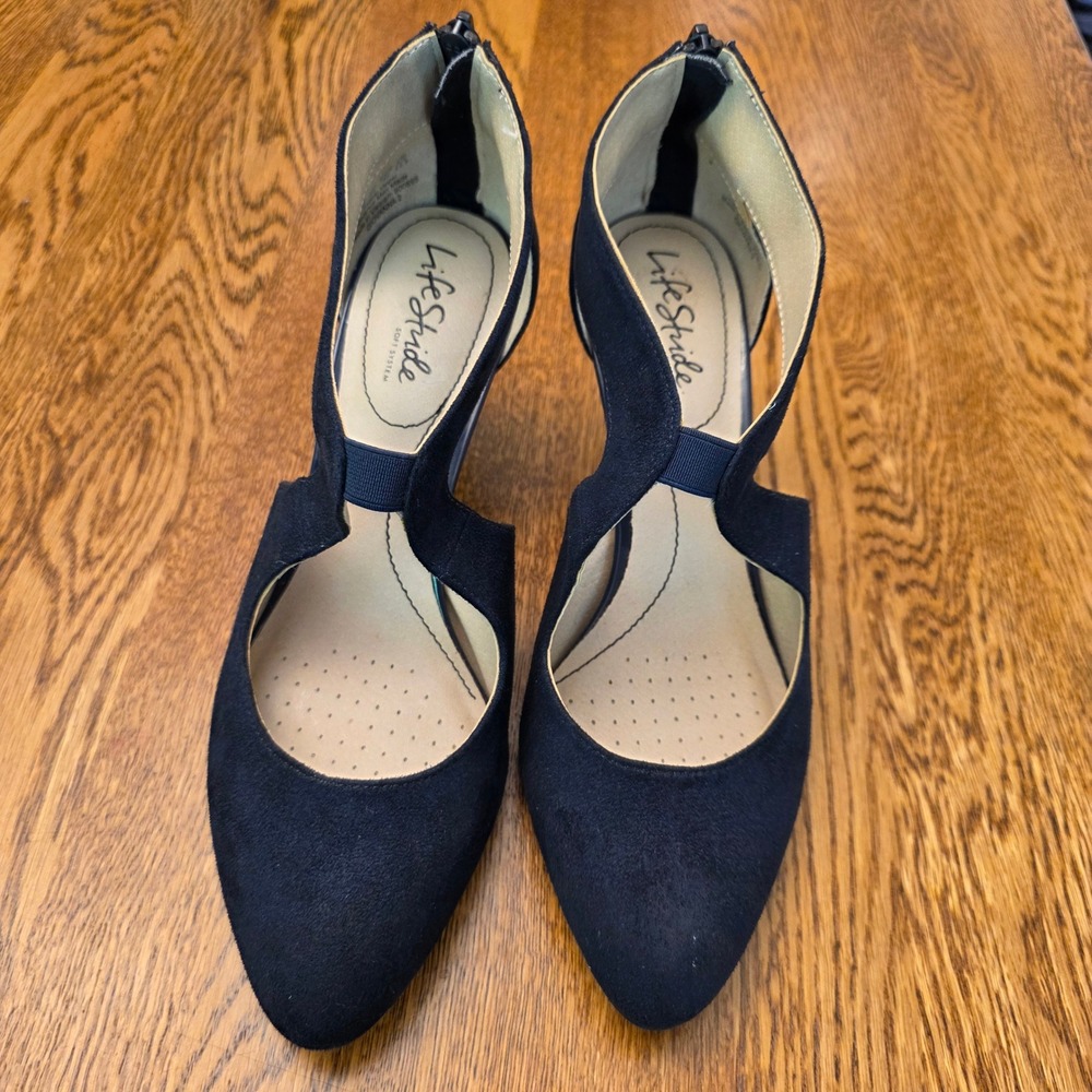 LifeStride Giovanna 2 Navy Blue Faux Suede Cutout Pointed Toe Pumps Heels 9M - Picture 3 of 10